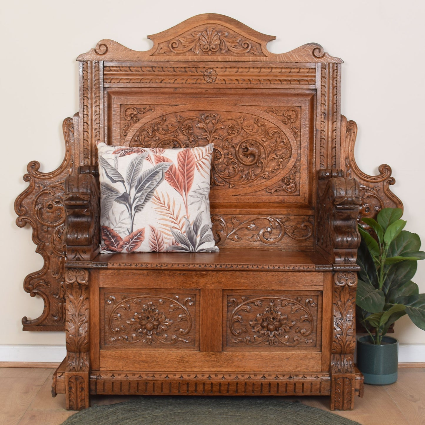 Ornate Carved Oak Settle