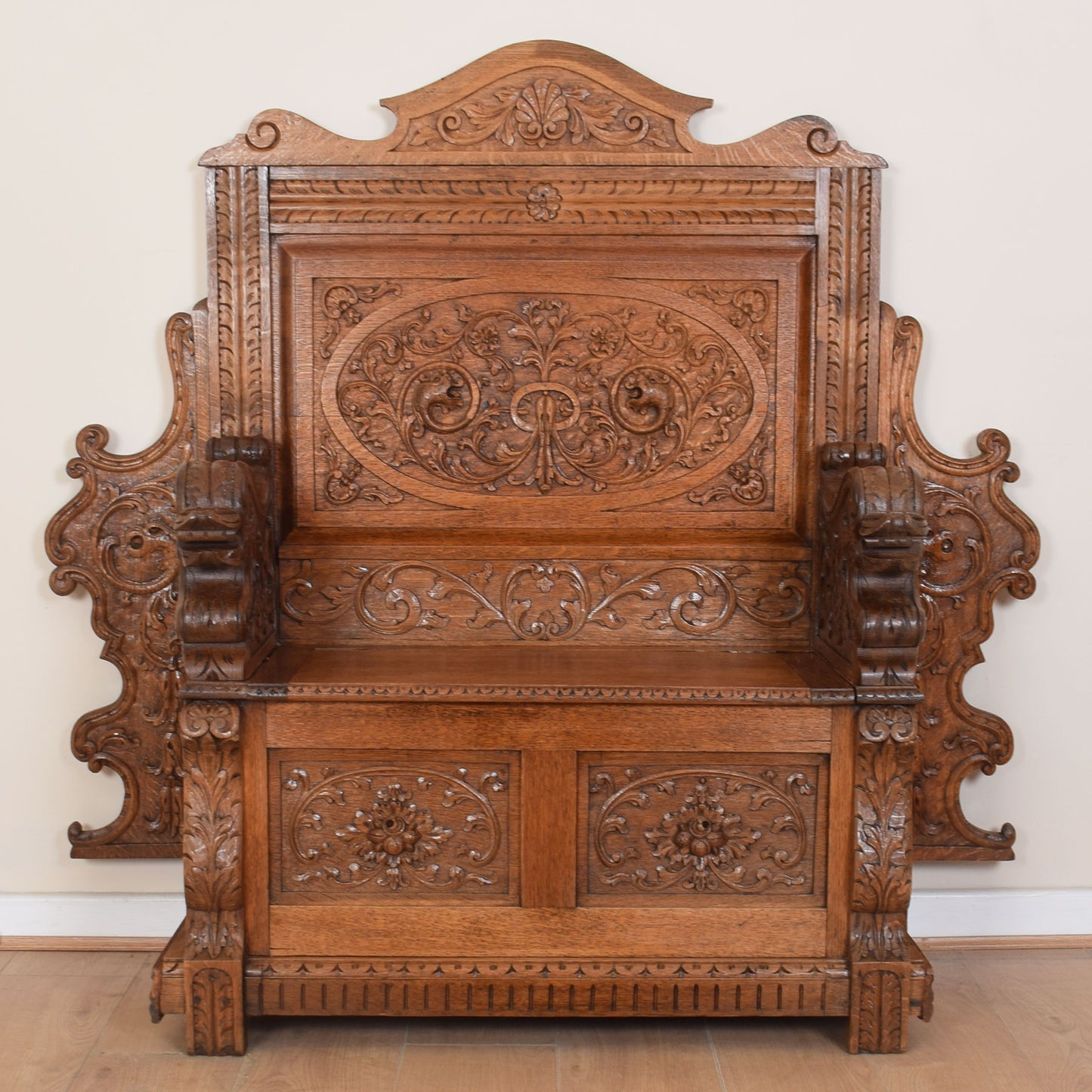 Ornate Carved Oak Settle