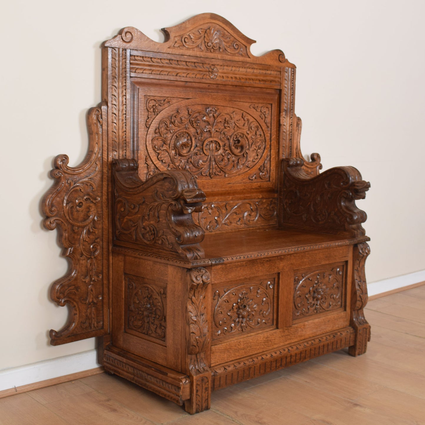 Ornate Carved Oak Settle