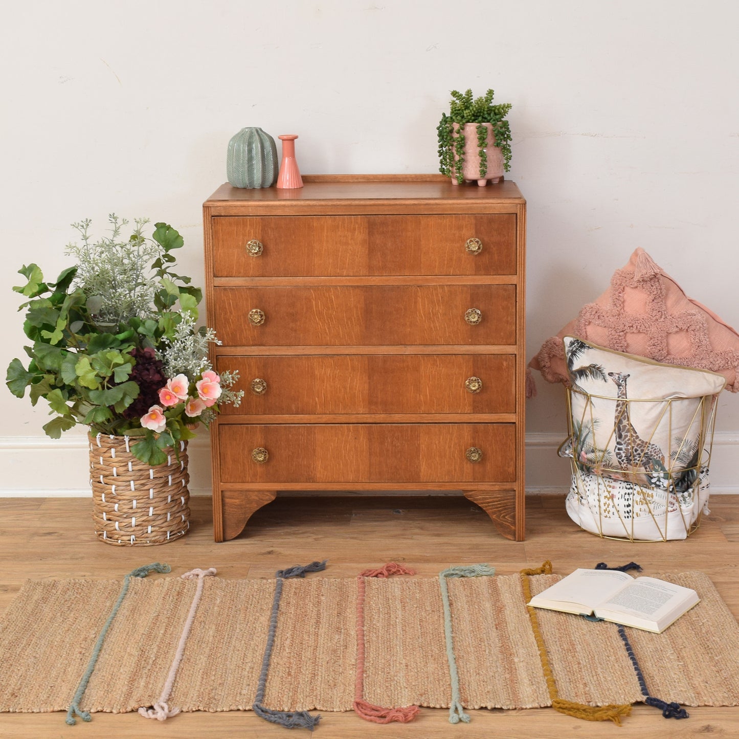 Oak Veneer Chest Of Drawers
