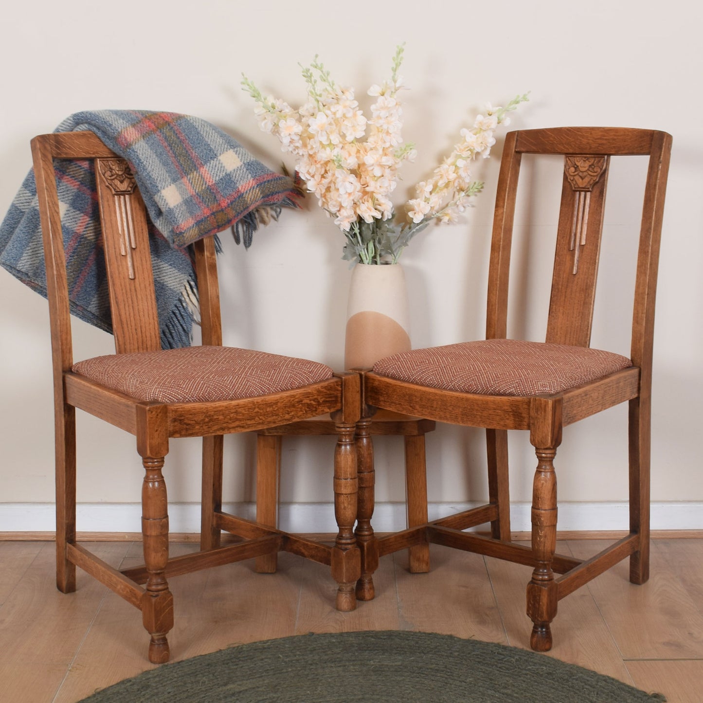 Pair of 1930's Oak Dining Chairs