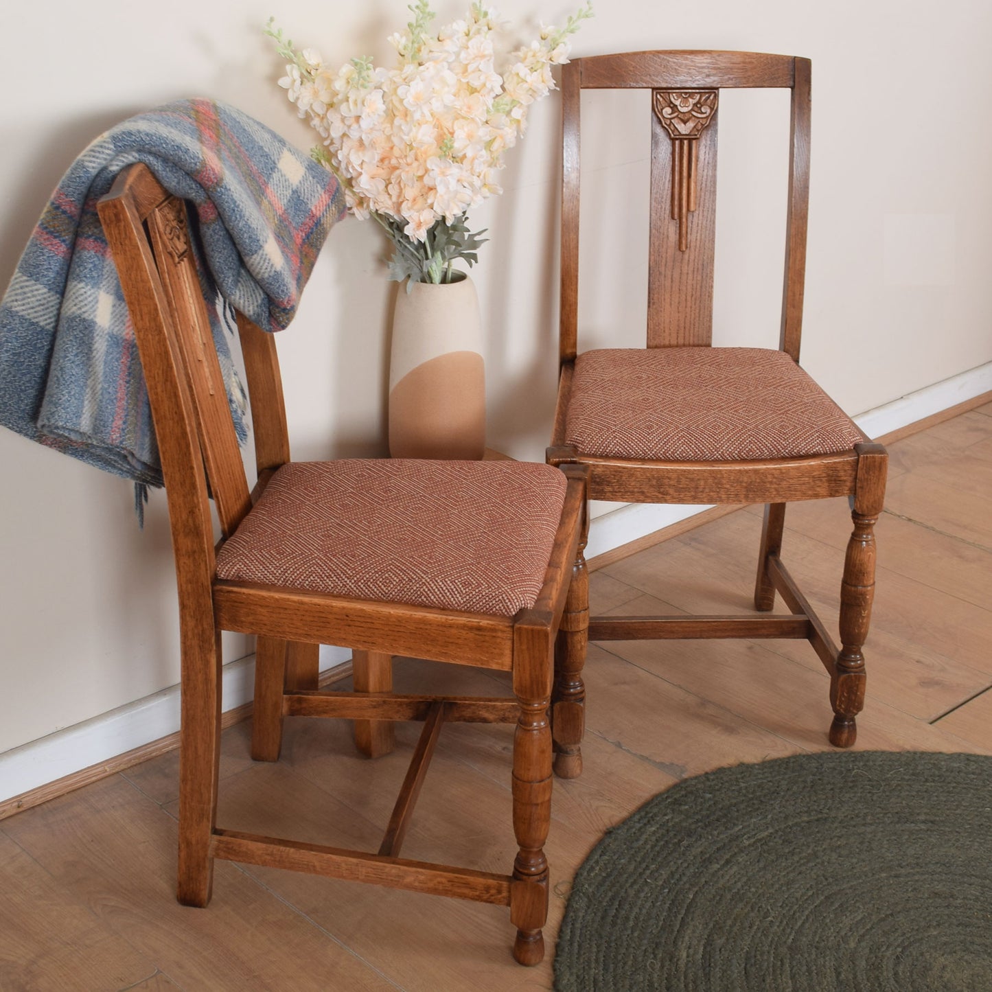 Pair of 1930's Oak Dining Chairs