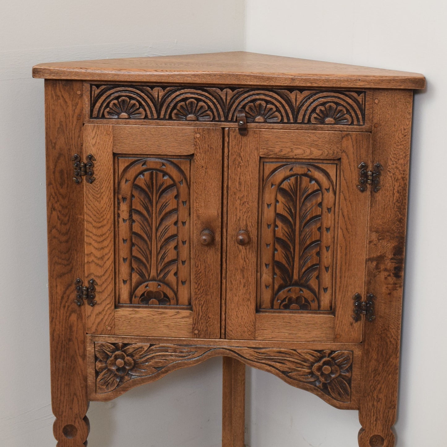 Carved Oak Corner Cabinet