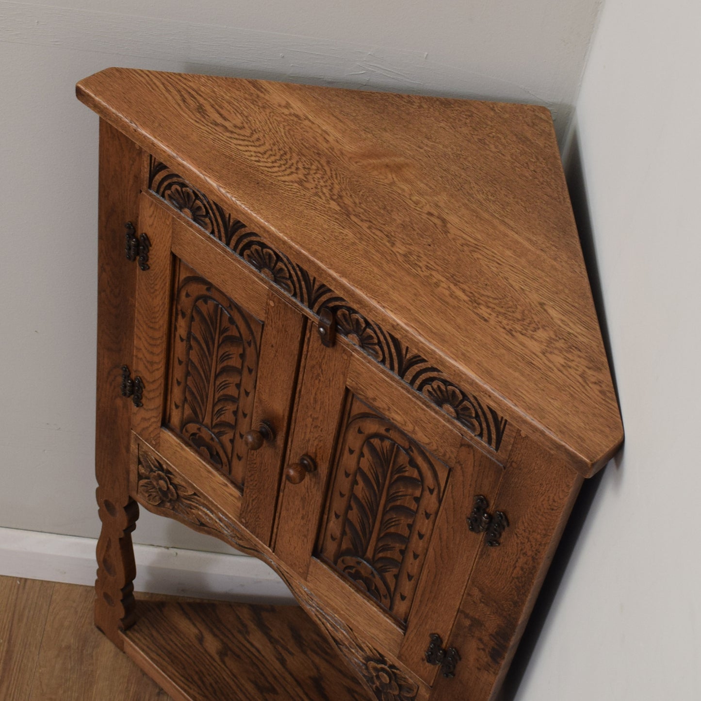 Carved Oak Corner Cabinet