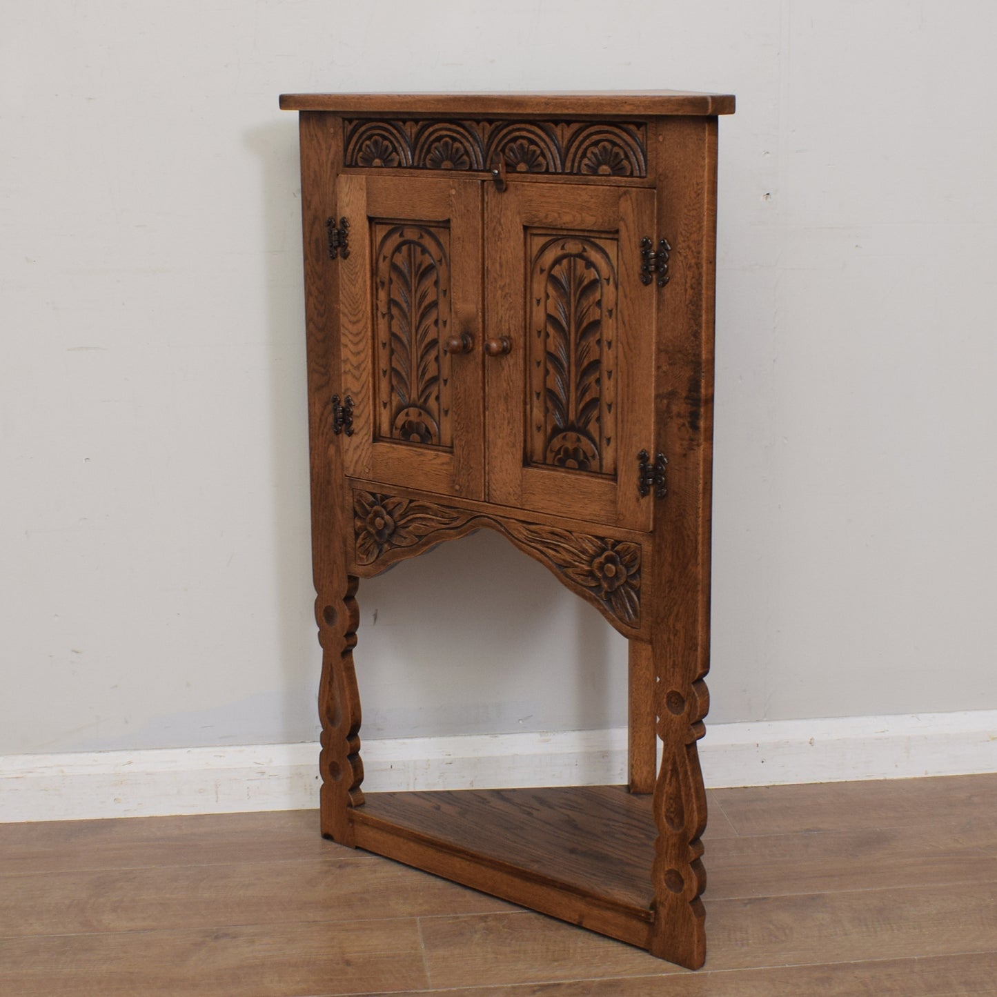 Carved Oak Corner Cabinet