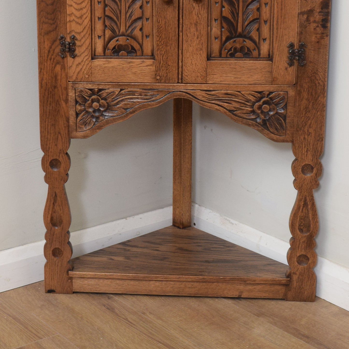 Carved Oak Corner Cabinet