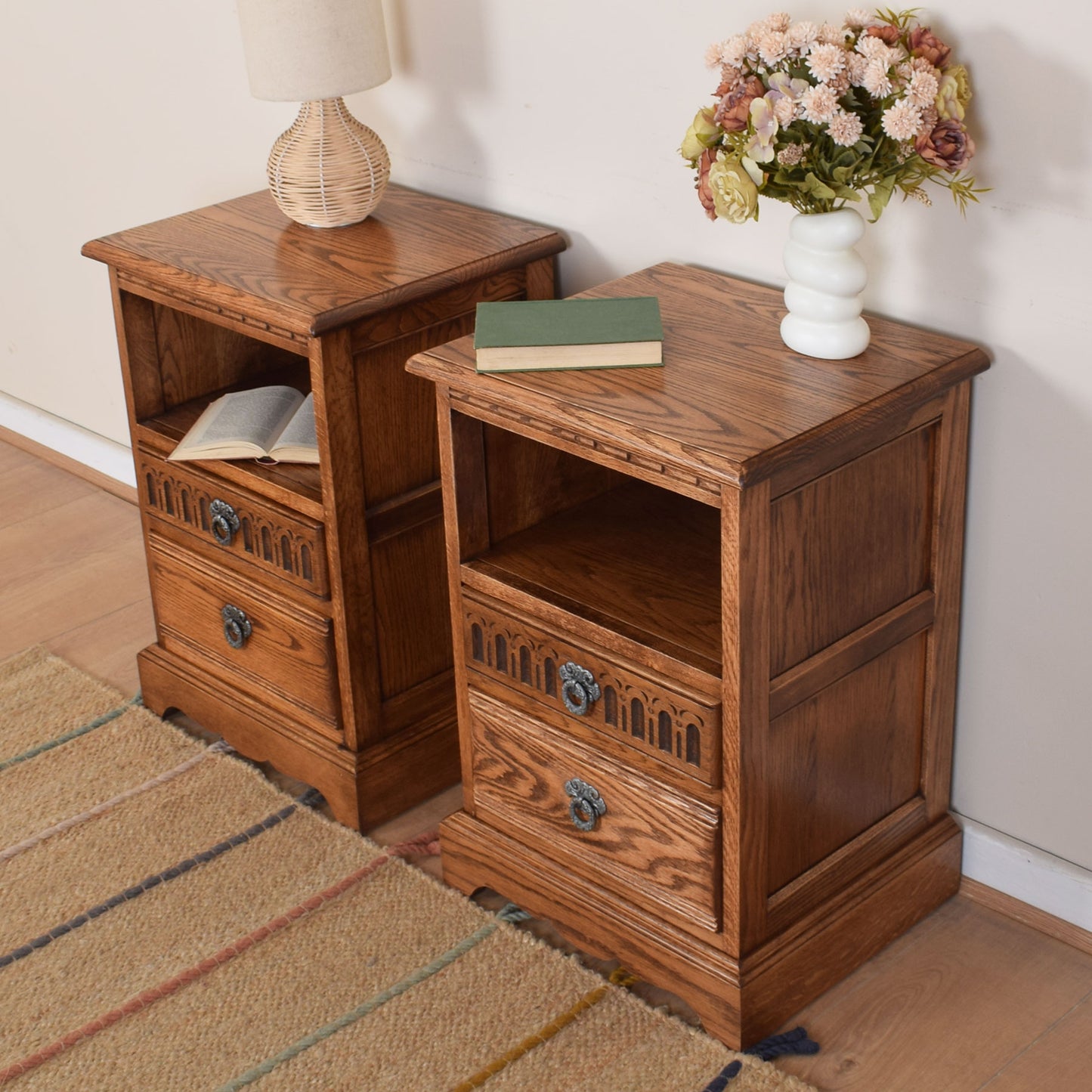 Restored Old Charm Oak Bedsides