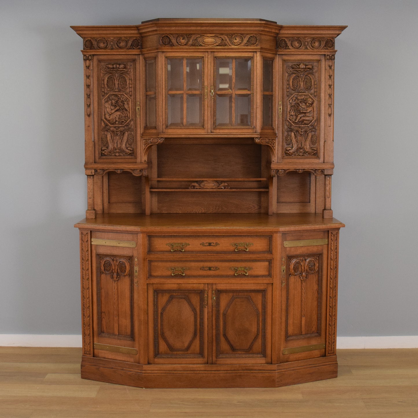 Large Solid Oak Carved Dresser
