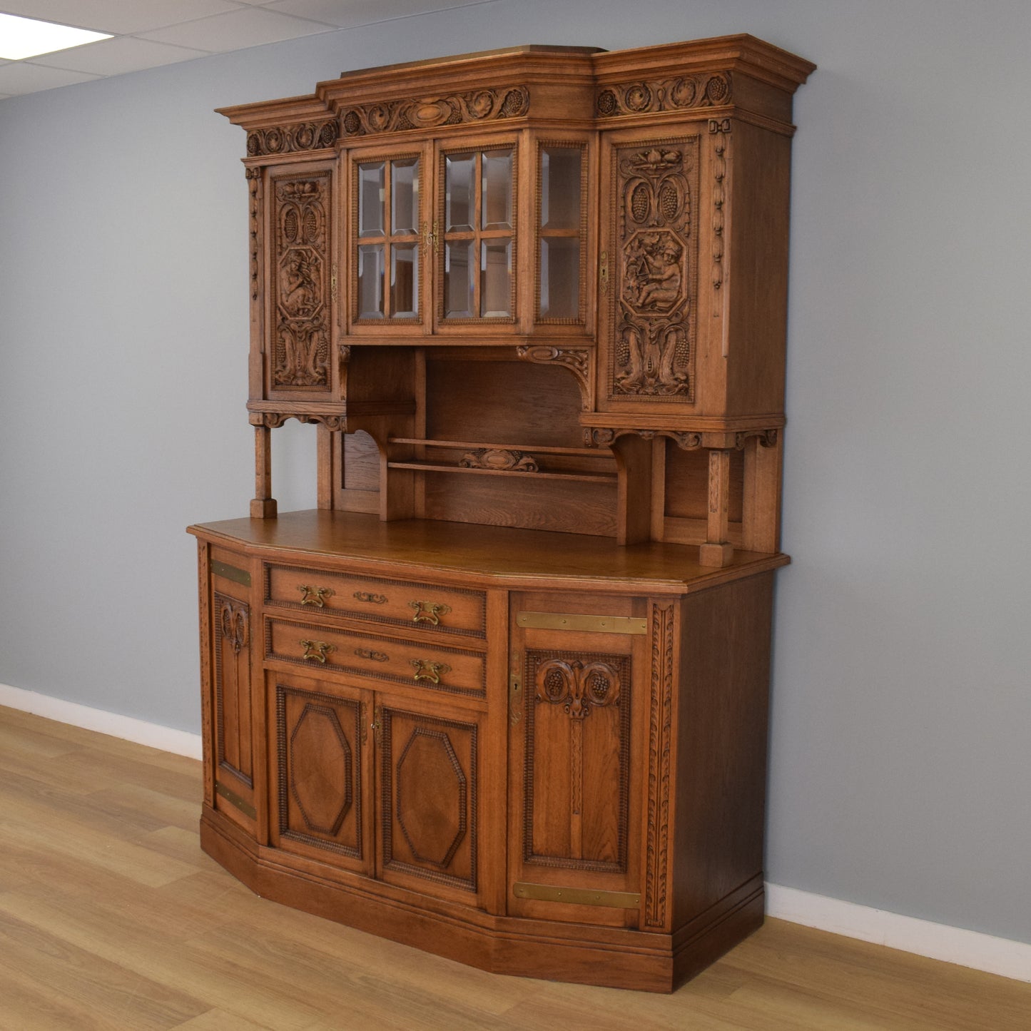 Large Solid Oak Carved Dresser