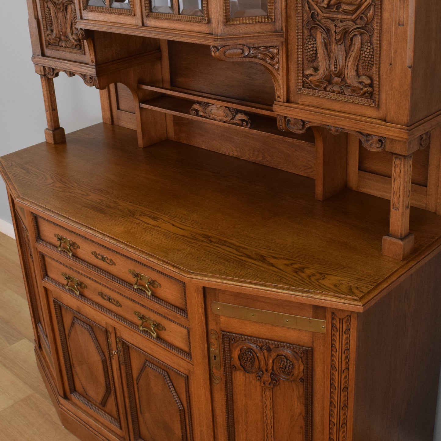 Large Solid Oak Carved Dresser
