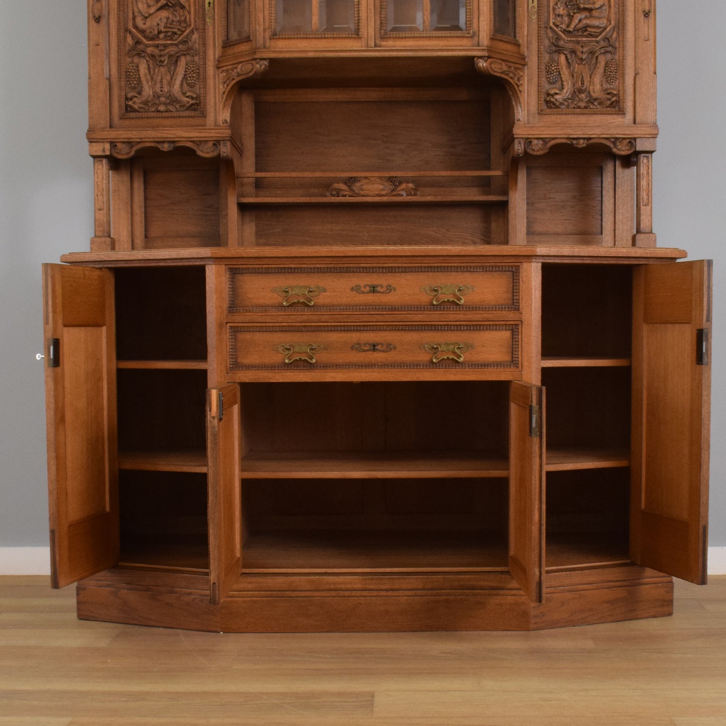 Large Solid Oak Carved Dresser