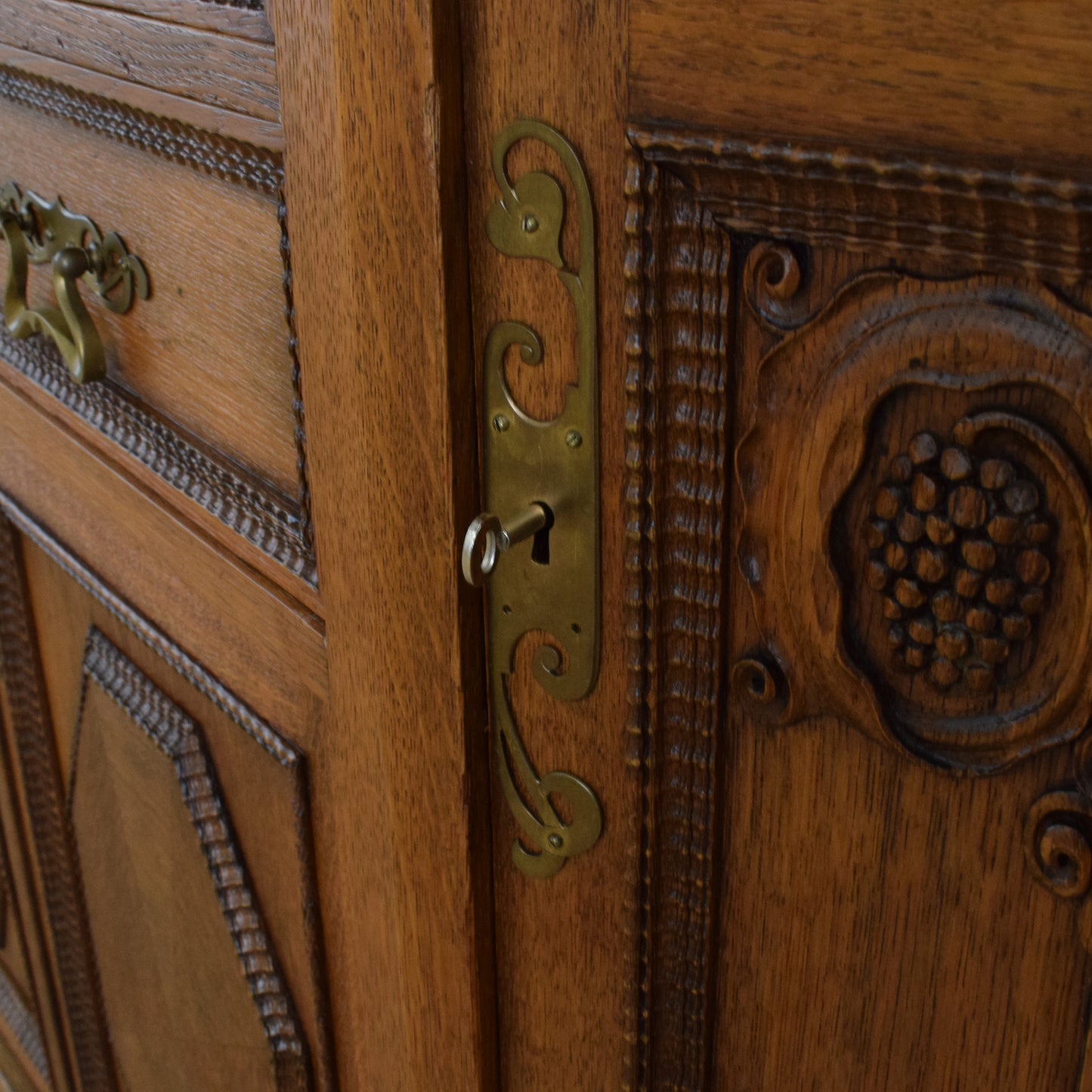 Large Solid Oak Carved Dresser