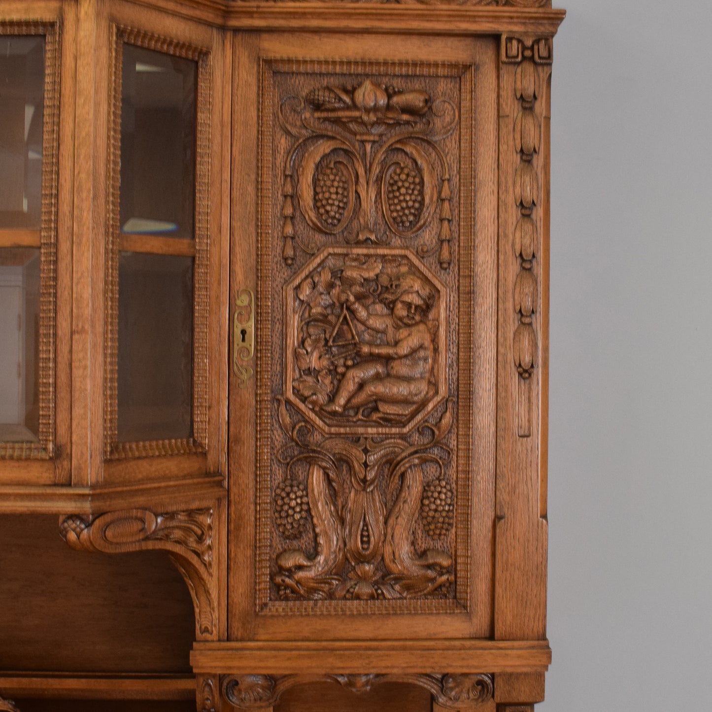 Large Solid Oak Carved Dresser