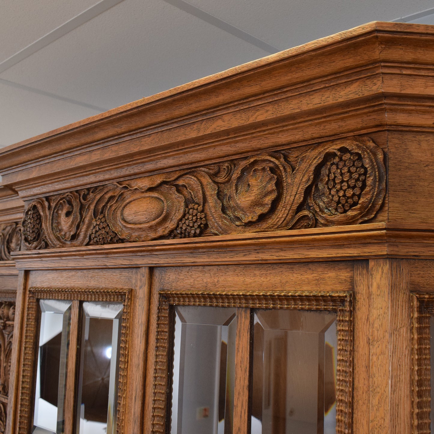 Large Solid Oak Carved Dresser