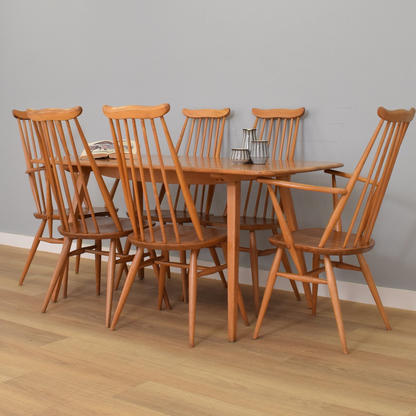 Ercol Windsor 'Plank' Table and Six 'Goldsmith' Chairs