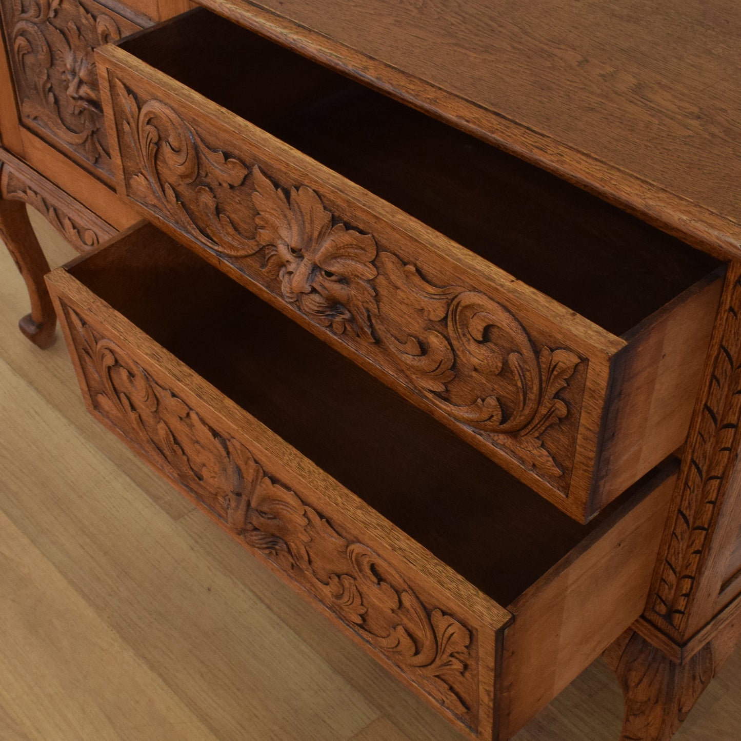 Carved Oak Green-Man Sideboard