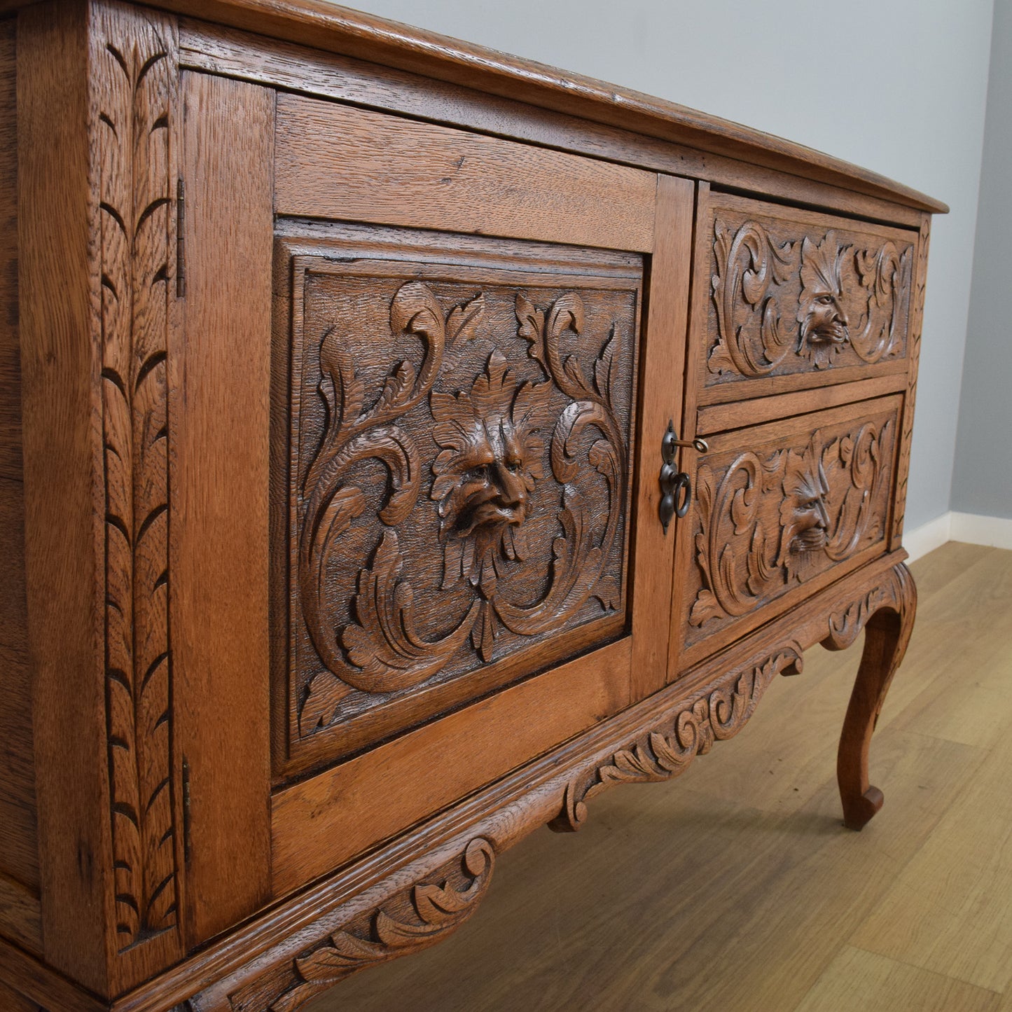 Carved Oak Green-Man Sideboard