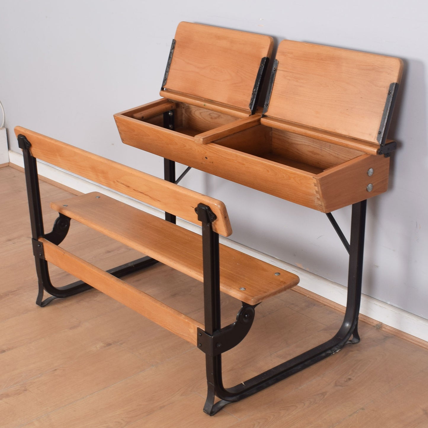 Vintage Double School Desks with Bench Seat