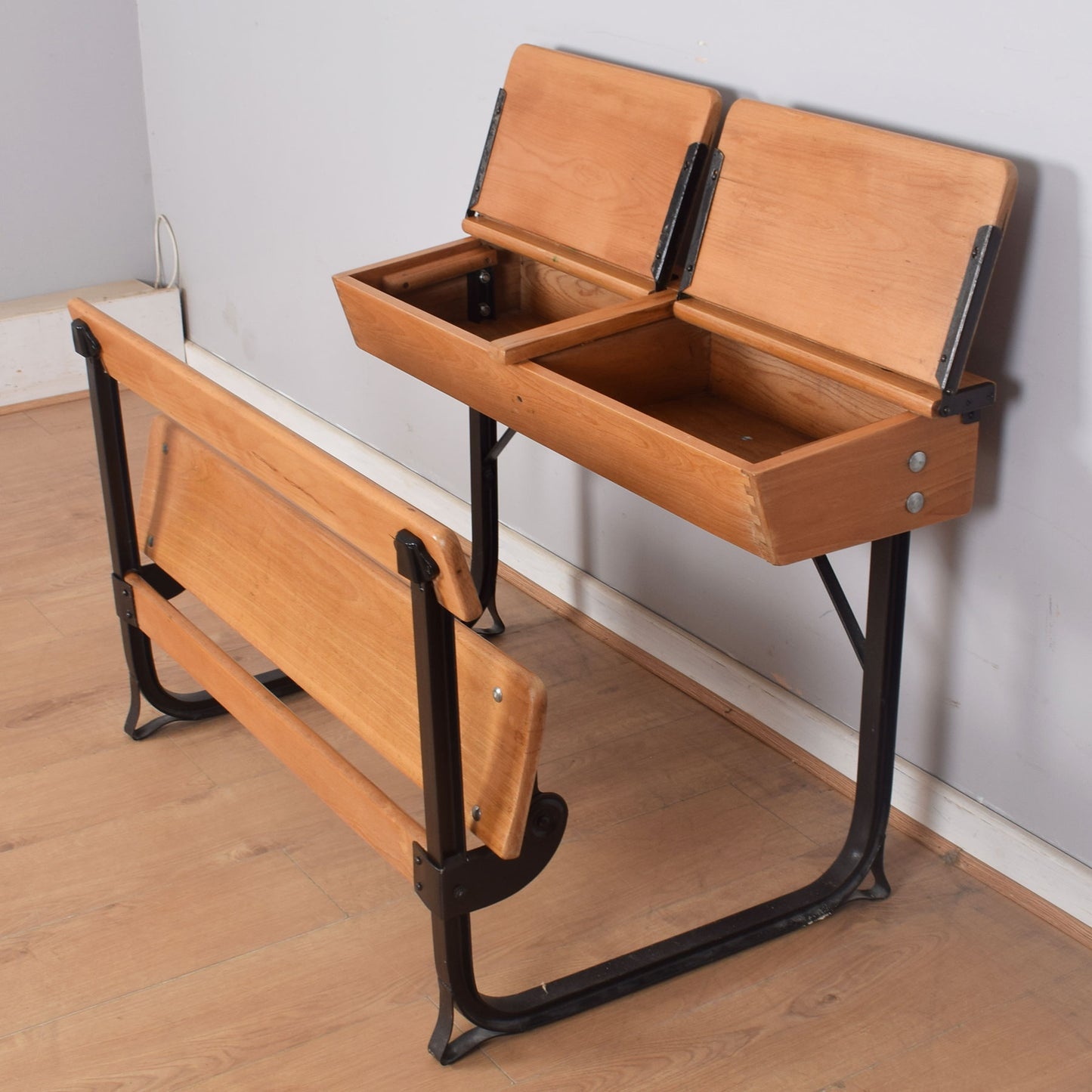 Vintage Double School Desks with Bench Seat