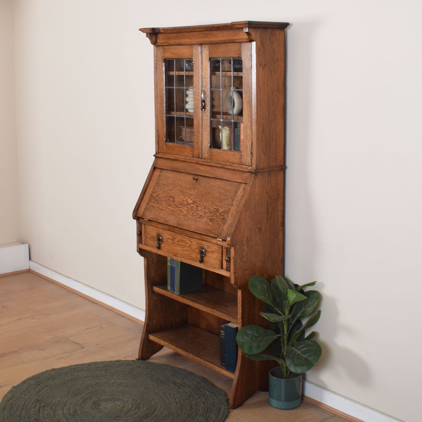 Oak Glazed Student Bureau Bookcase