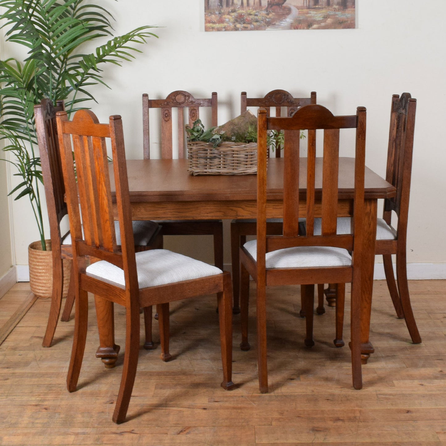 Oak Dining Table and Six