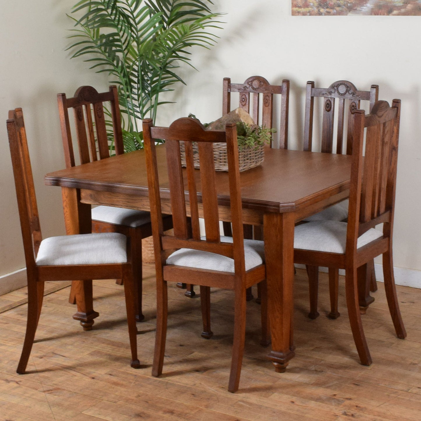 Oak Dining Table and Six