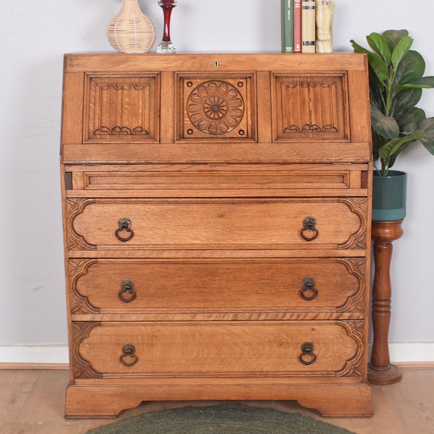 Ornate Oak Writing Bureau