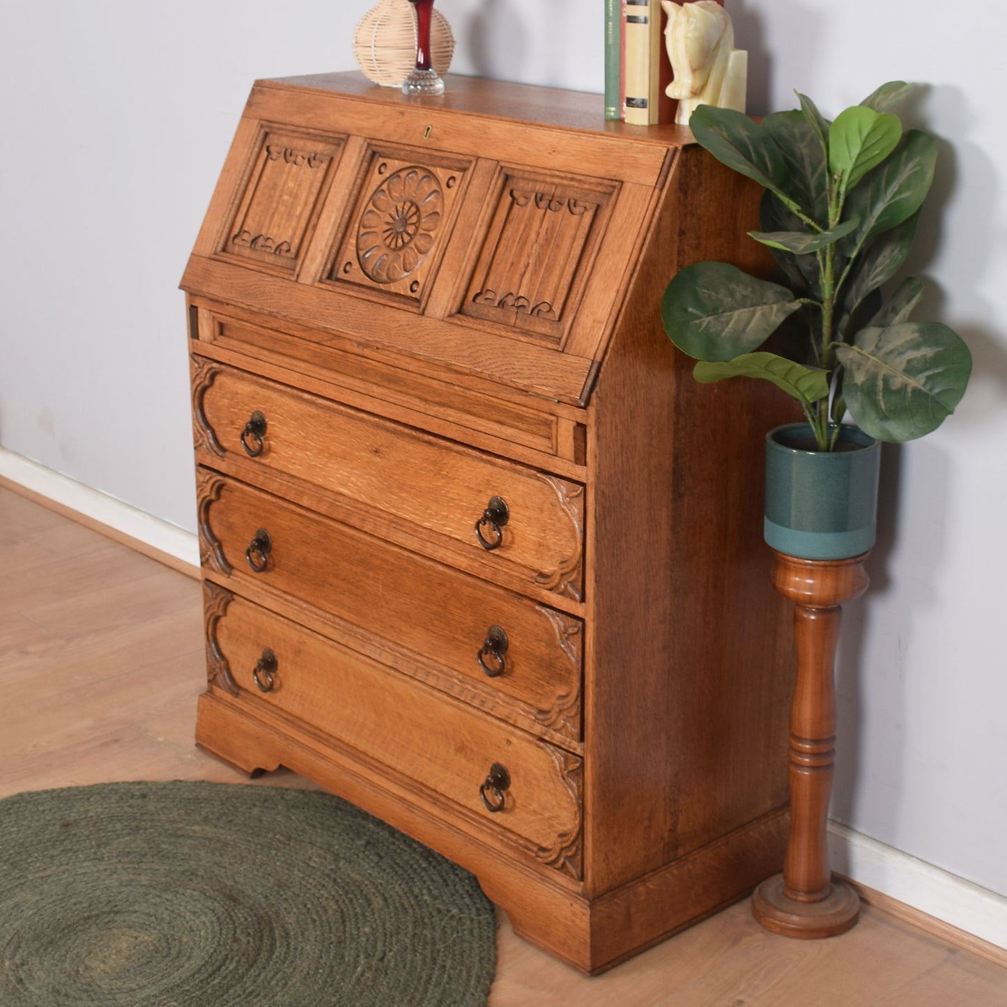 Ornate Oak Writing Bureau