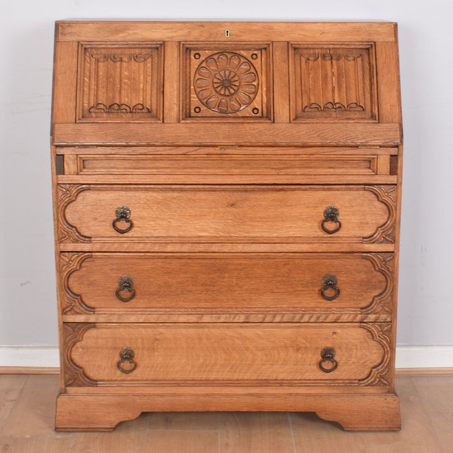 Ornate Oak Writing Bureau