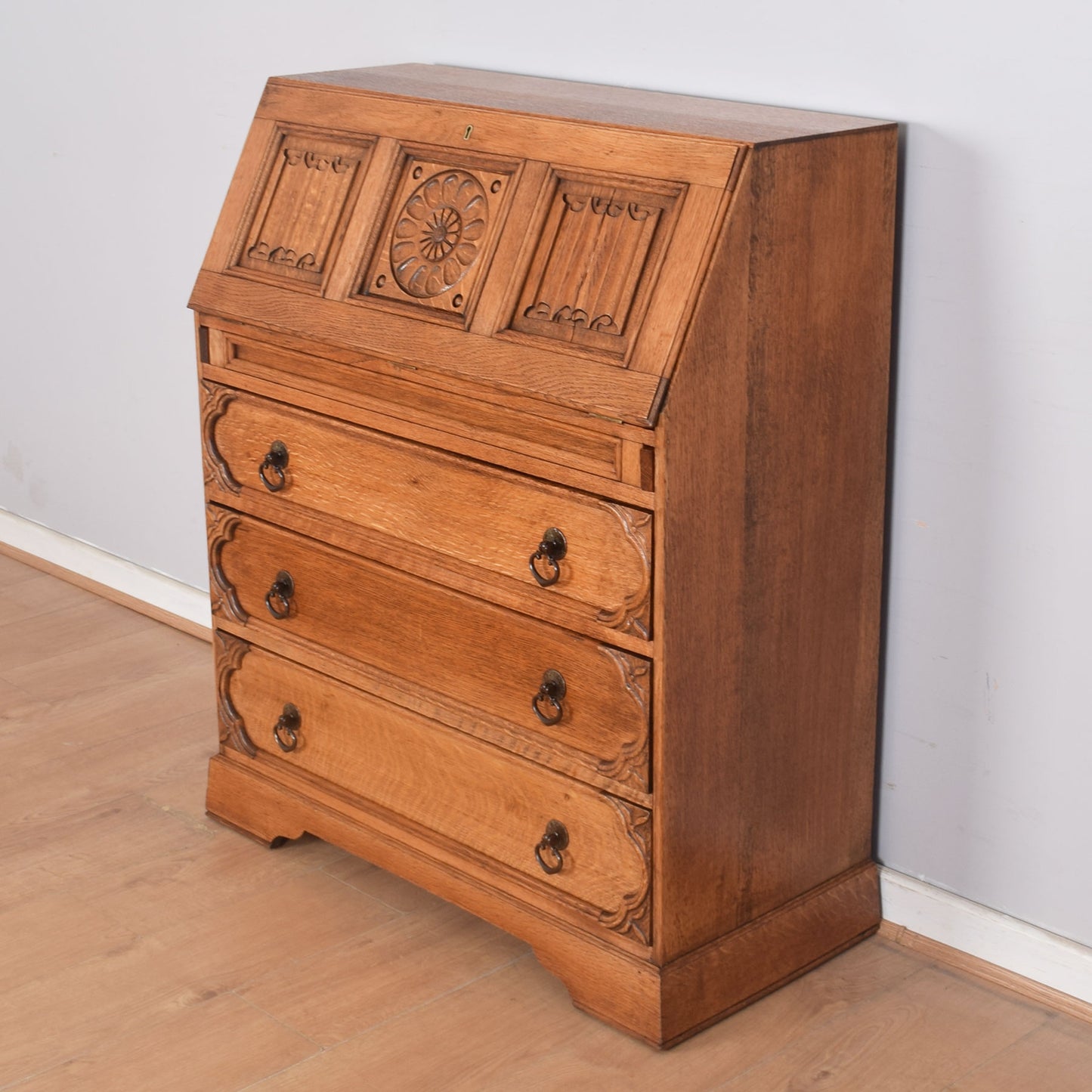 Ornate Oak Writing Bureau