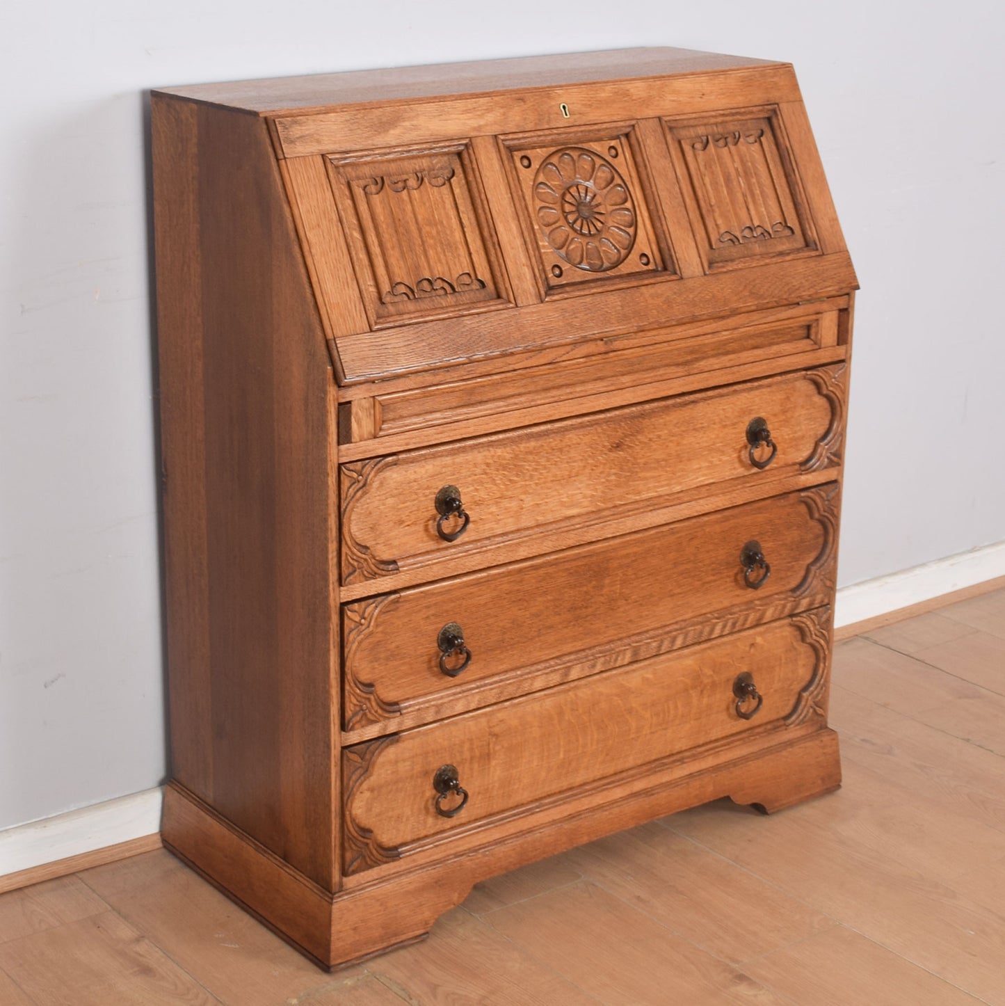 Ornate Oak Writing Bureau