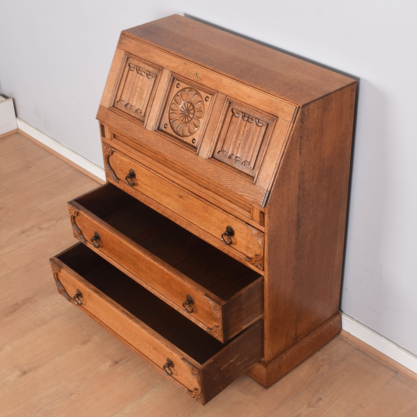 Ornate Oak Writing Bureau