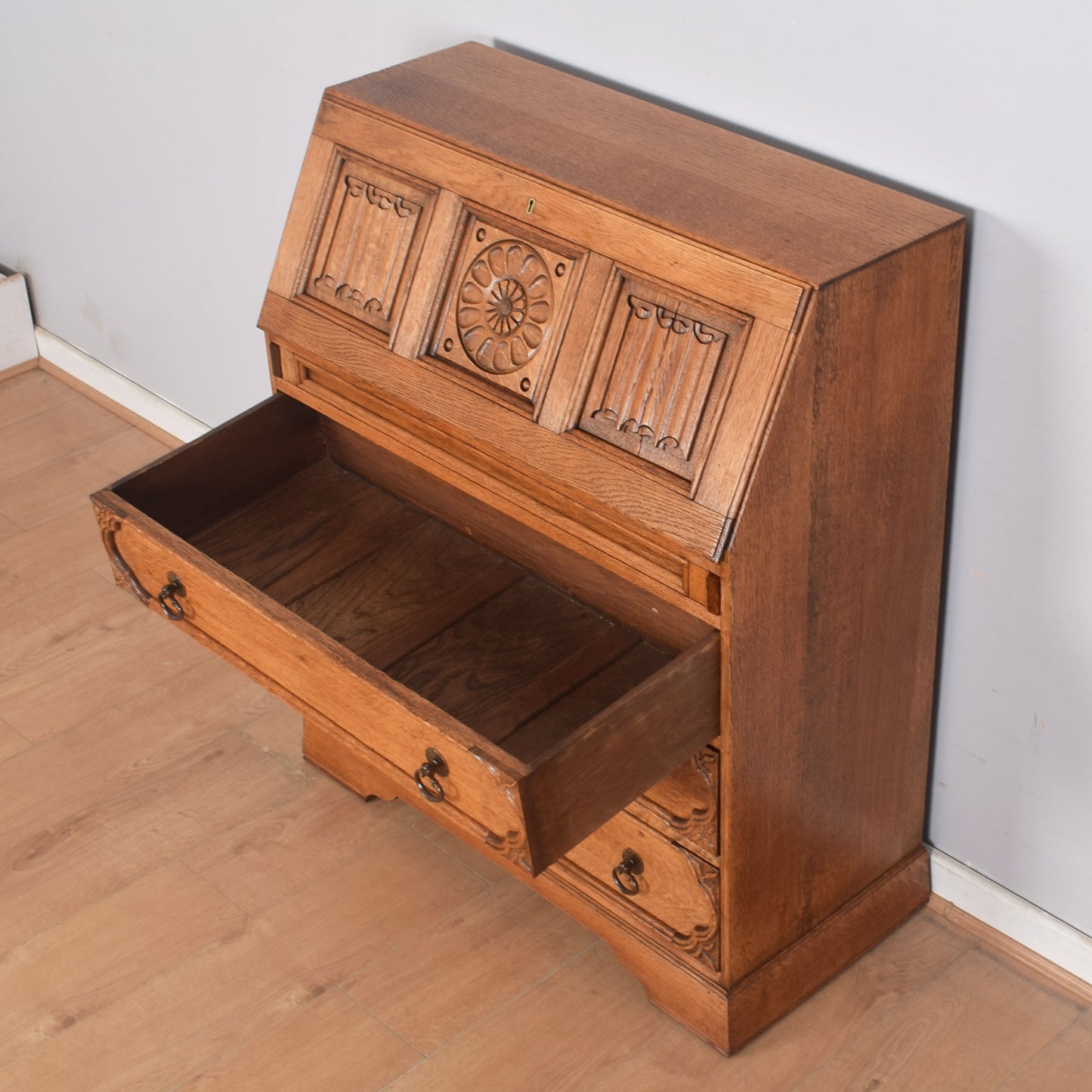 Ornate Oak Writing Bureau