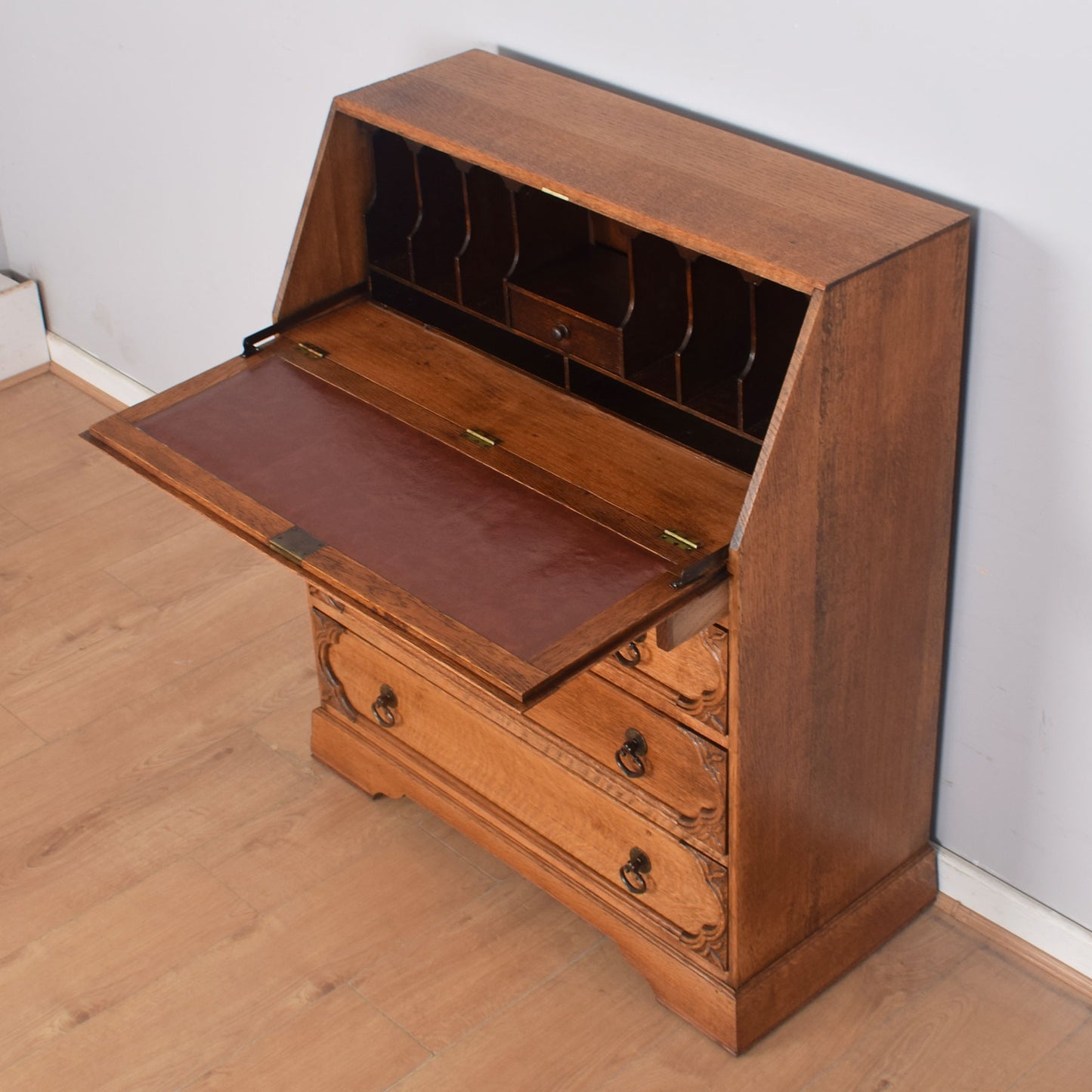 Ornate Oak Writing Bureau