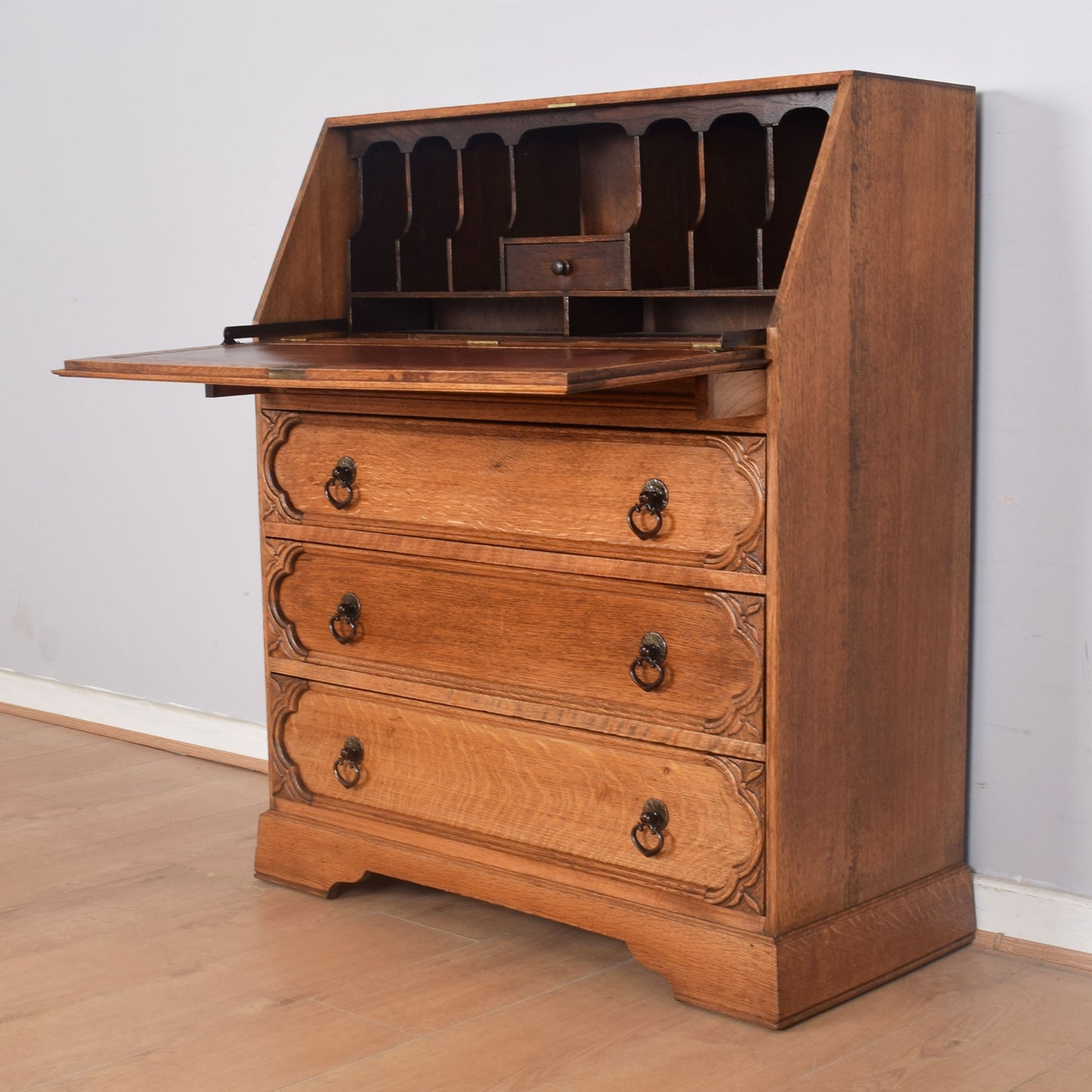 Ornate Oak Writing Bureau