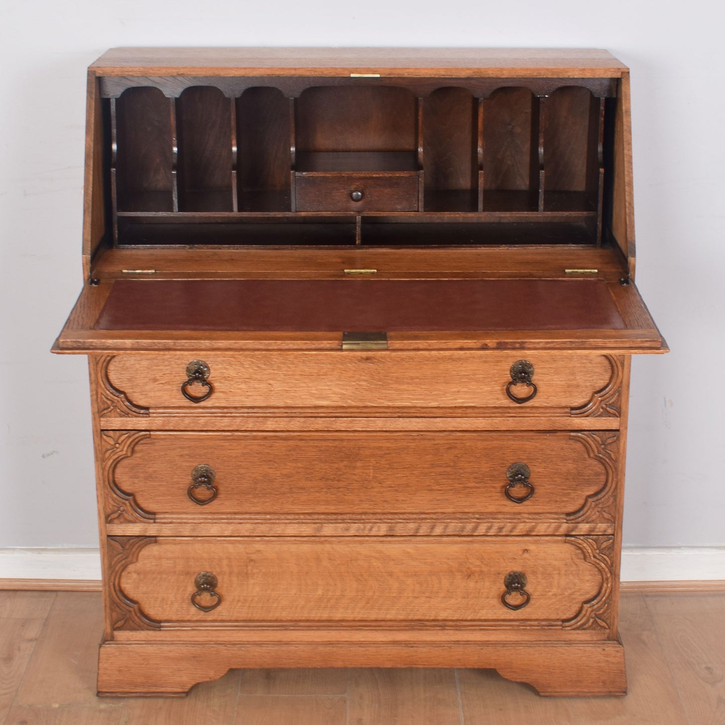 Ornate Oak Writing Bureau