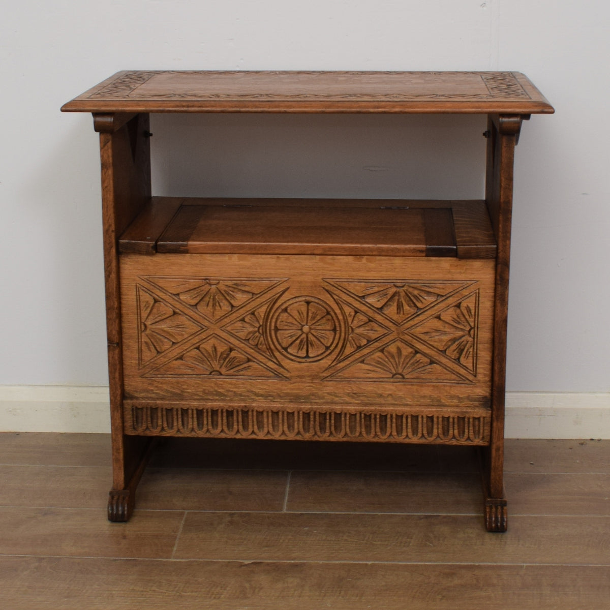 Carved Oak Monks Bench