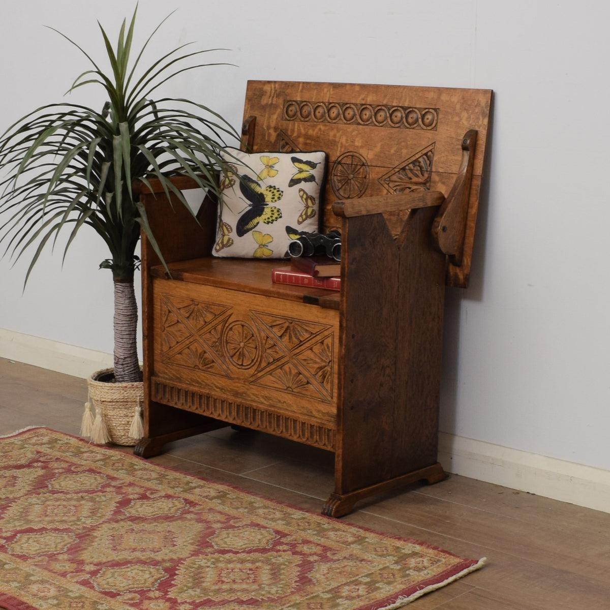 Carved Oak Monks Bench