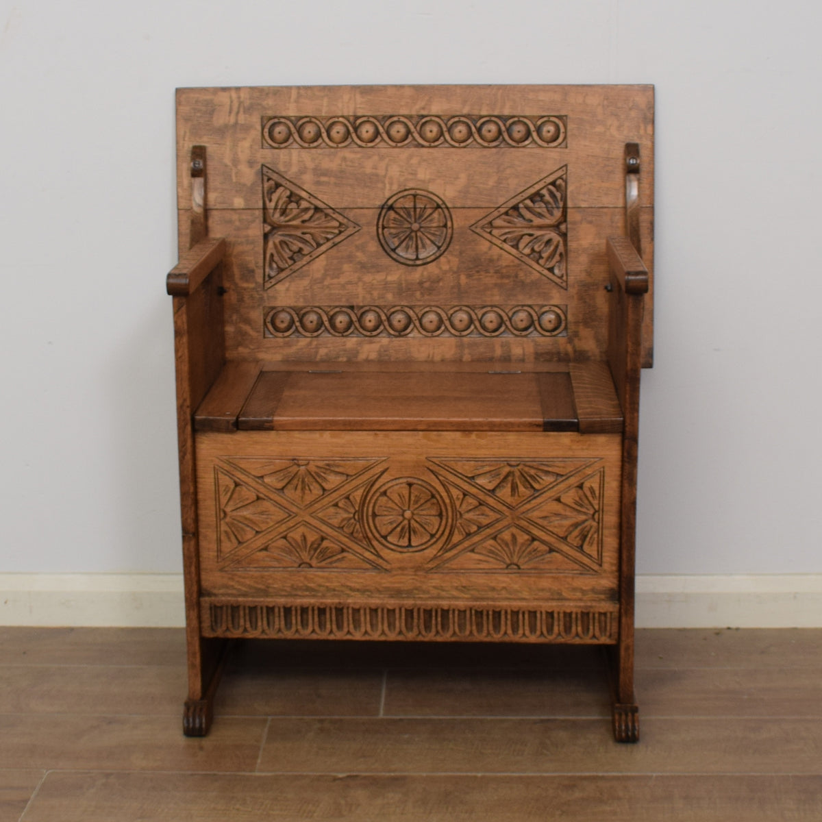 Carved Oak Monks Bench