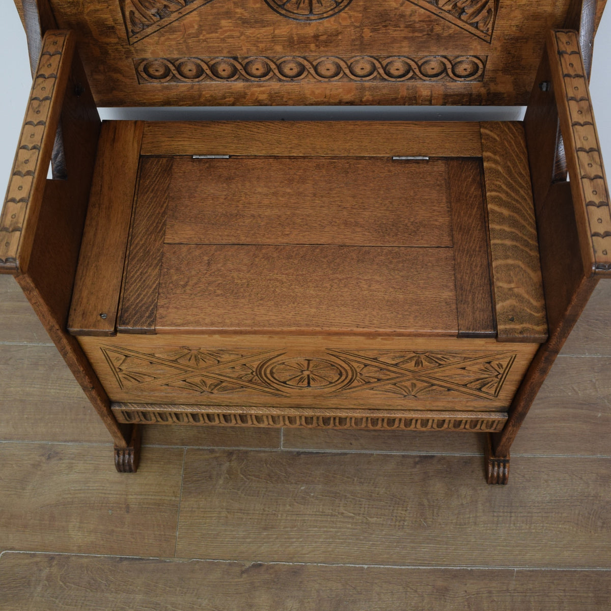 Carved Oak Monks Bench