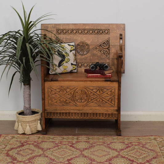Carved Oak Monks Bench