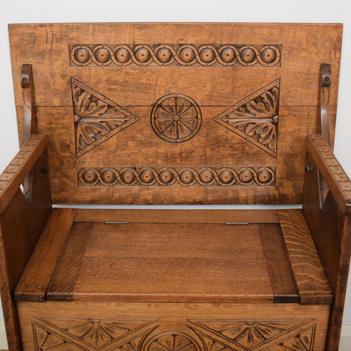 Carved Oak Monks Bench