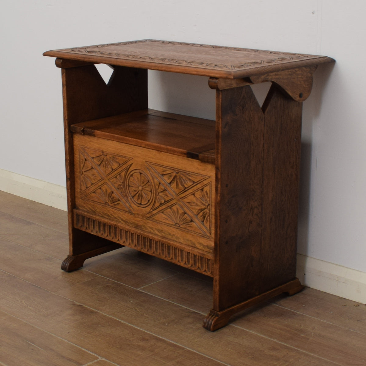 Carved Oak Monks Bench