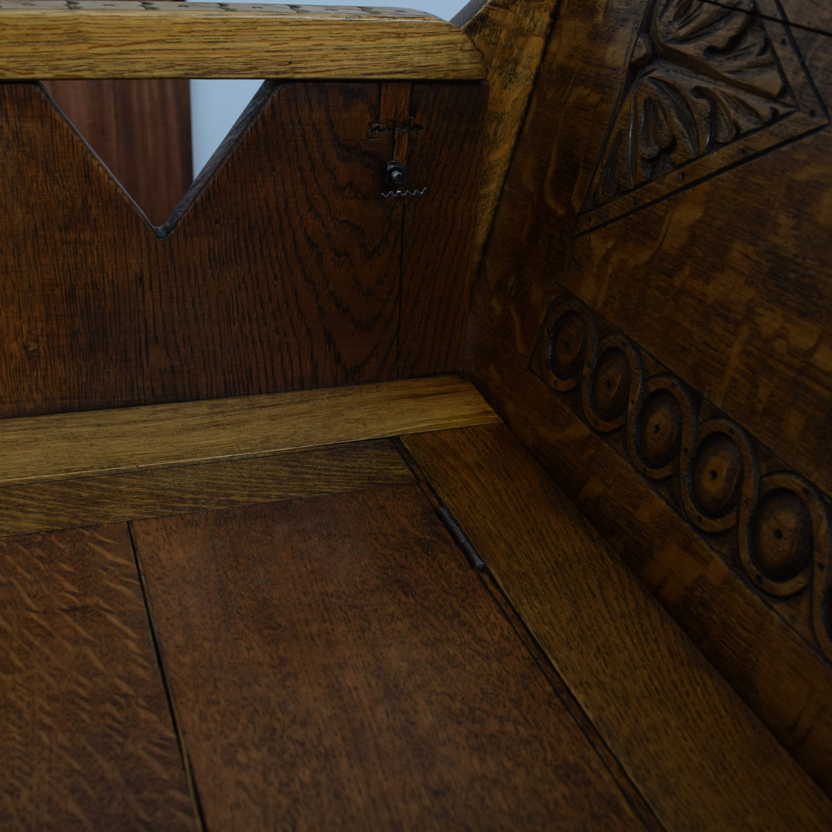 Carved Oak Monks Bench