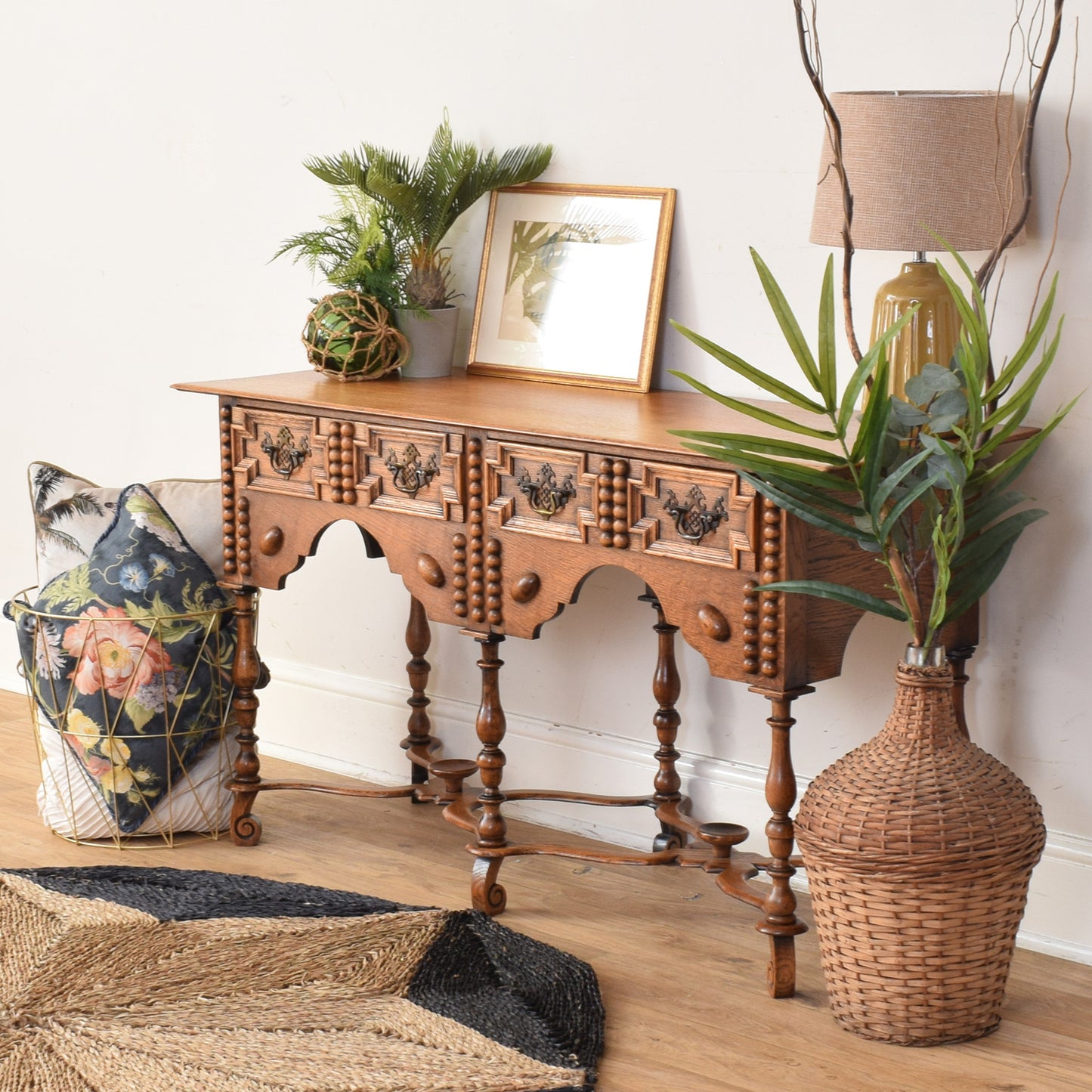 Carved Oak Console Table
