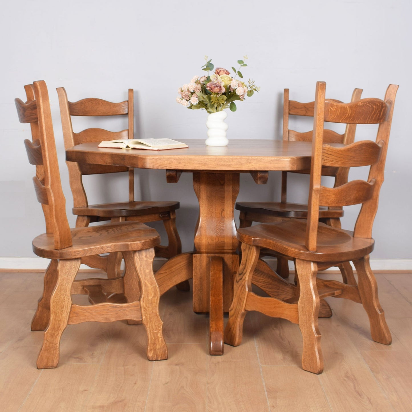 Oak Octagonal Dining Table with Four Chairs