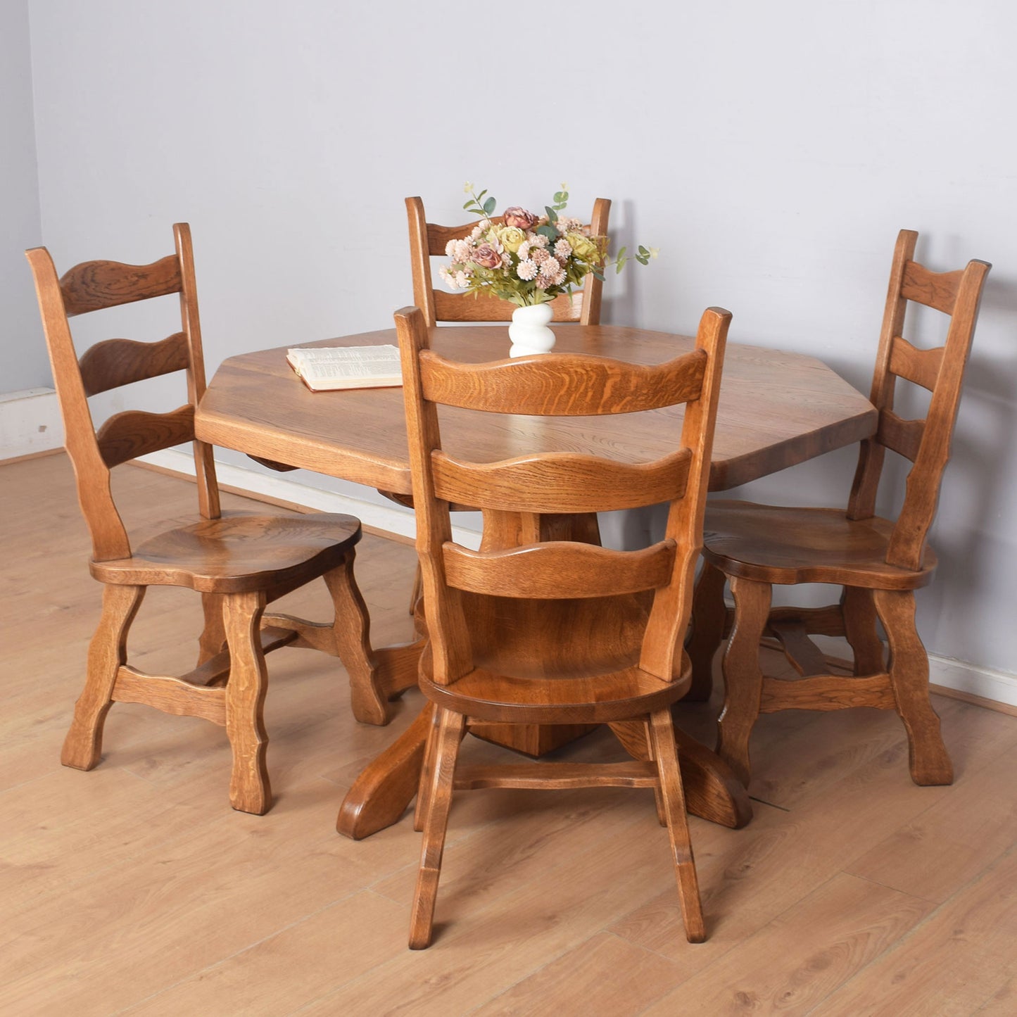 Oak Octagonal Dining Table with Four Chairs