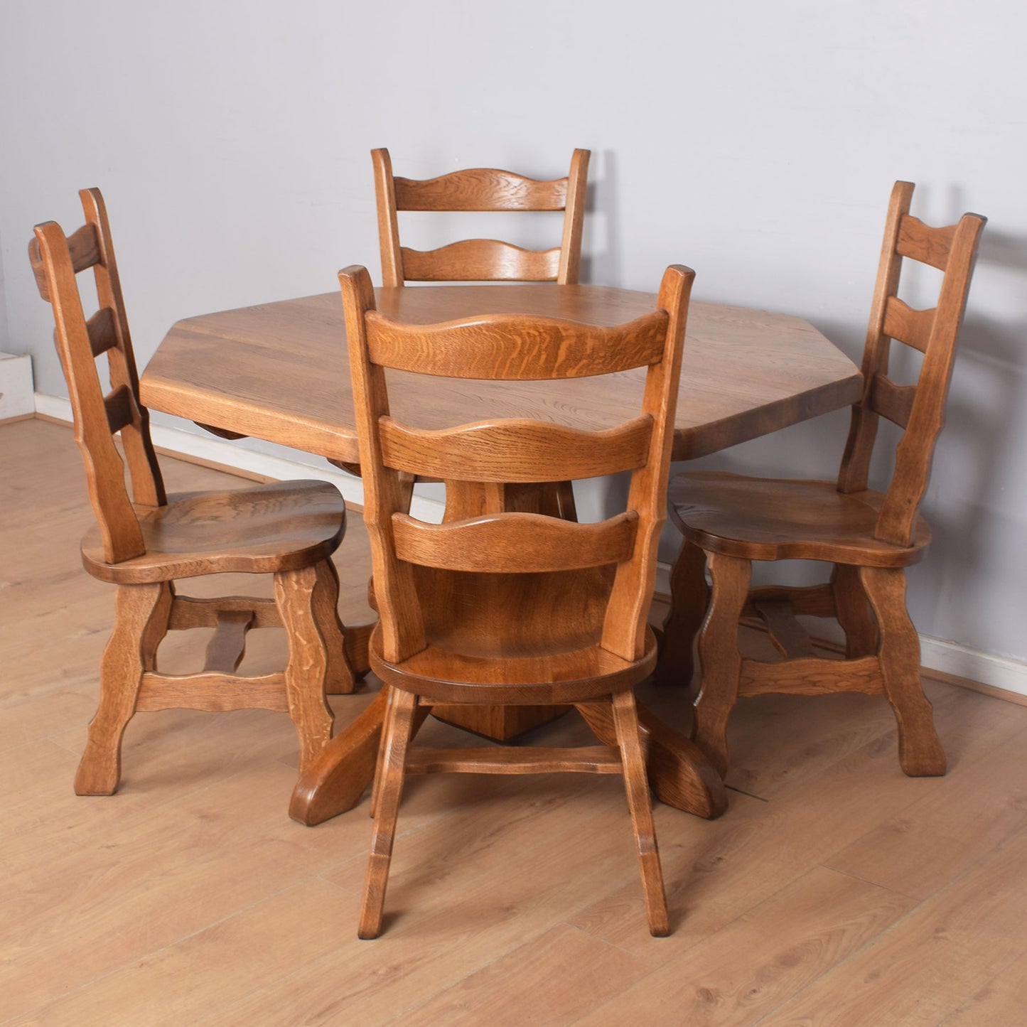 Oak Octagonal Dining Table with Four Chairs