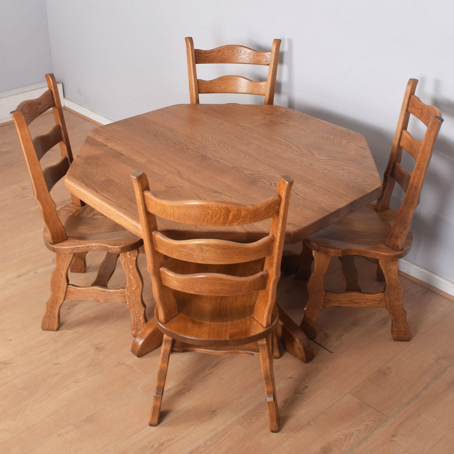 Oak Octagonal Dining Table with Four Chairs