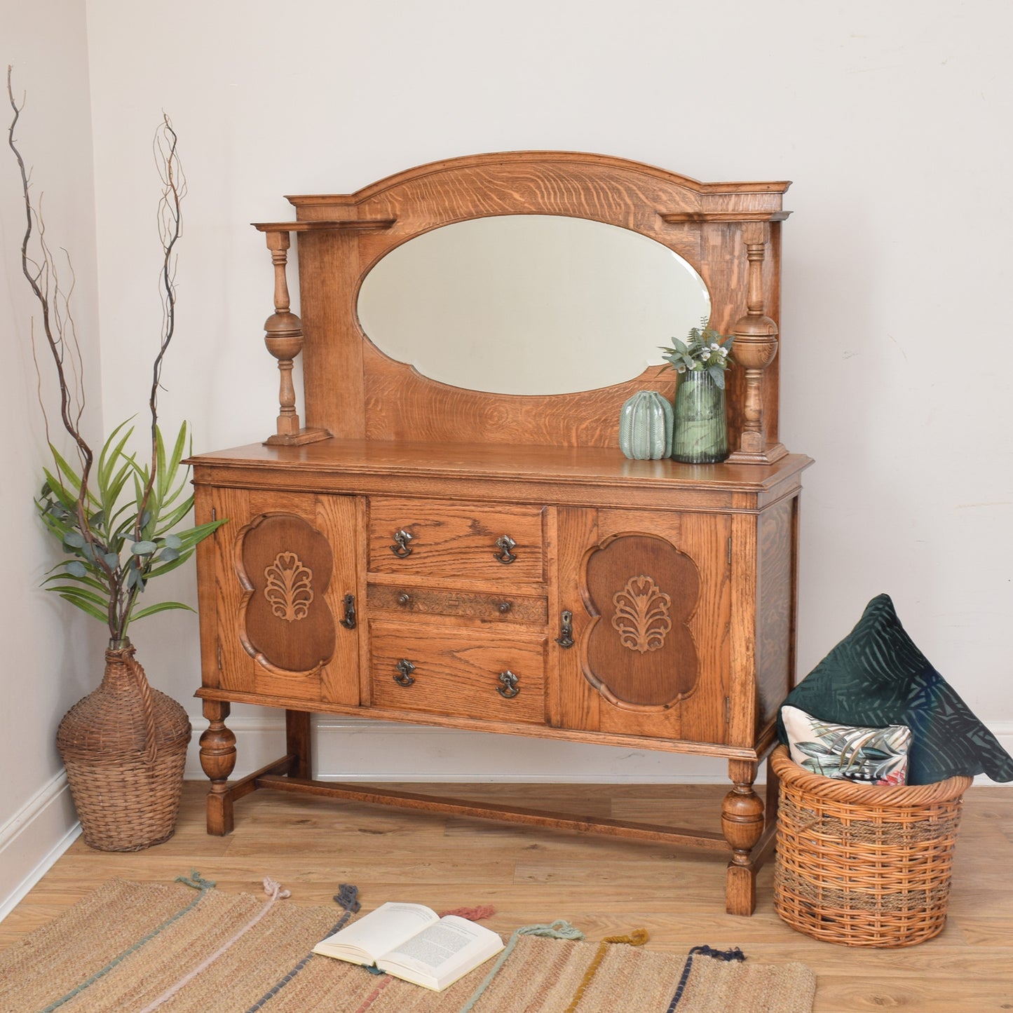 Oak Mirrored Sideboard